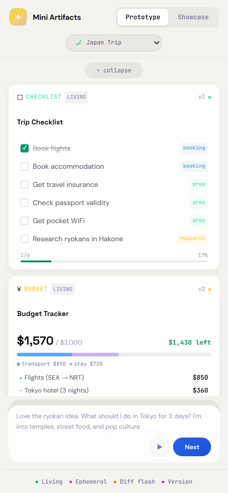 Mobile expanded cards view